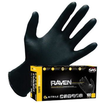 SAS® Raven® 66519 Extra Strength Disposable Gloves, X-Large, Nitrile, Black