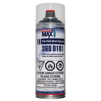 SprayMax® 3680101 1K Trim Paint, 11.3 oz Aerosol Can, Gloss Black, Liquid, 5.4 sq-ft Coverage