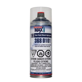 SprayMax® 3680102 1K Trim Paint, 10.5 oz Aerosol Can, Satin Black, Liquid, 5.4 sq-ft Coverage